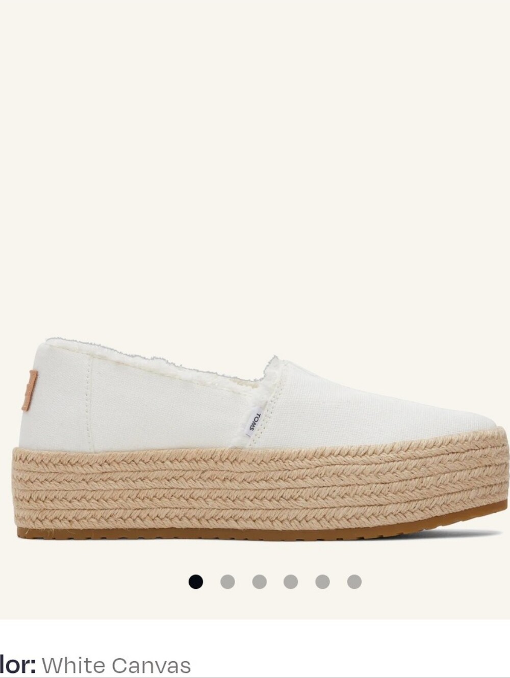 TOMS Women Valencia Platform Espadrille White Canvas Flats Slip On size 8 - Picture 2 of 10